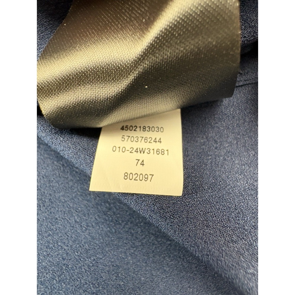 NWT White House Black Market Blue Satin Wrap Blouse Tie Waist Puff Sleeve Sz 14 - Picture 15 of 16
